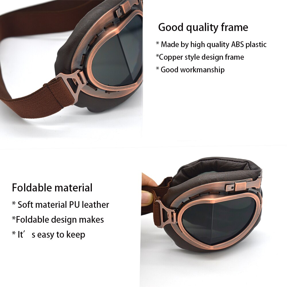 Retro pilot motocross cyklar cruiser motorcykel cykelglasögon kopparram flerfärgad lins