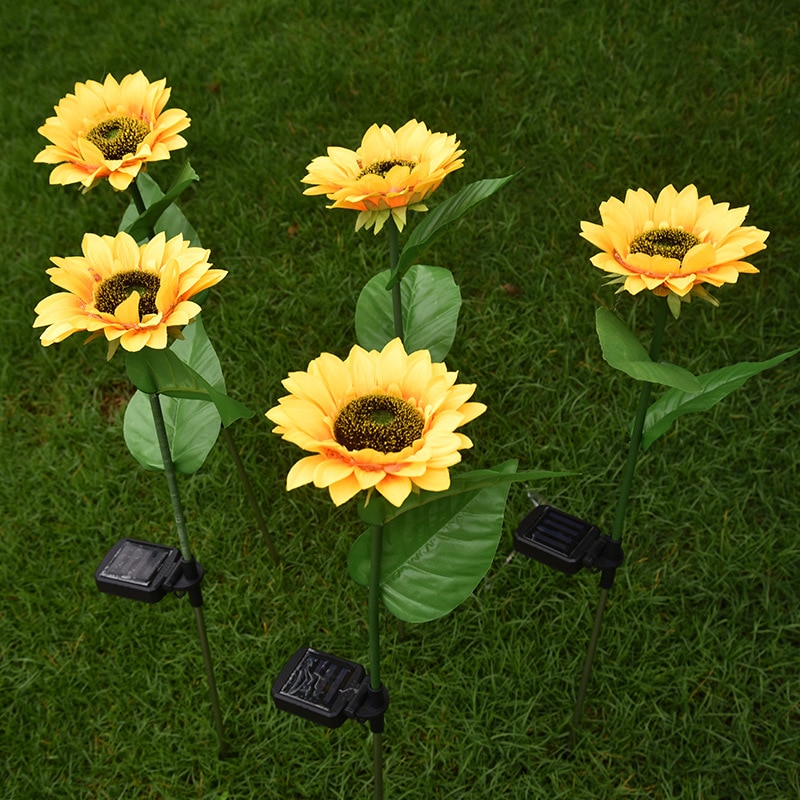 2 pces diodo emissor de luz solar alimentado à prova dsunflower água girassol solar jardim estaca luzes para jardim ao ar livre pátio jardim quintal decoração