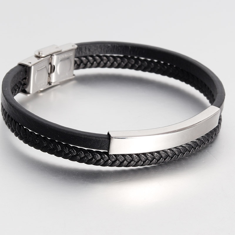 Lederen Armband voor Mannen 316L Rvs Stijl Veiligheid Sluiting Polsband Vintage Mode-sieraden