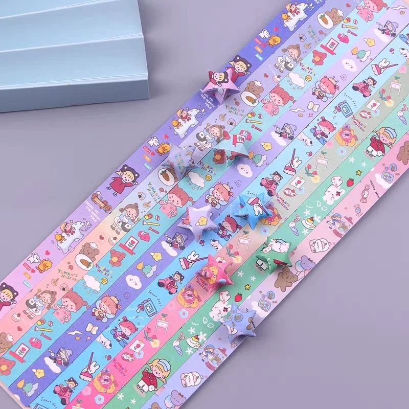 136 Outer Space Sky Origami Stars Paper Lucky Kawaii Star 8 Different Designs Decoration Folding Paper for Origami Arts Crafting