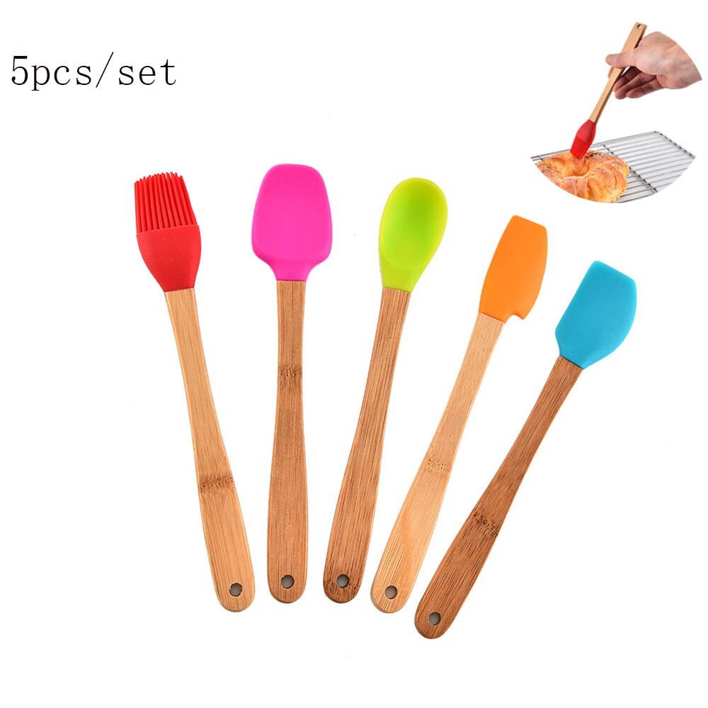 5 Stks/set Cake Siliconen Spatel Set Pastry Brush Lepel Deeg Fondant Boter Non-stick Schraper Koken Bakken Keuken Bbq gereedschap
