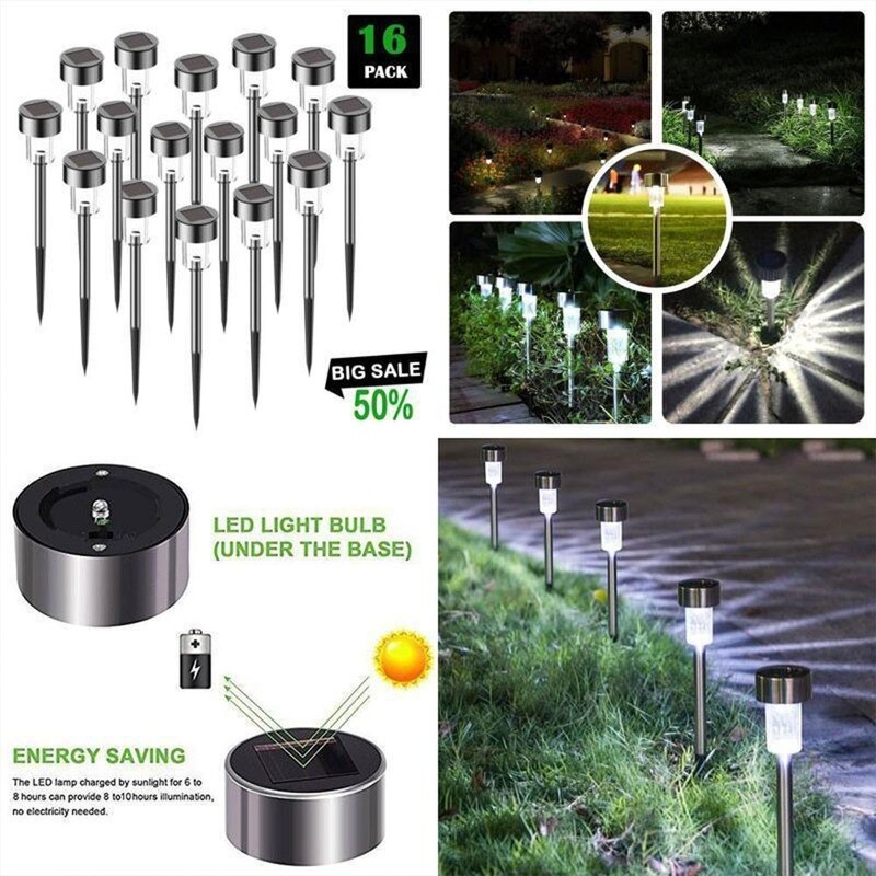 Solar Lights Outdoor Waterproof Stainless Steel LED Landscape Lighting Solar Garden Lights for Pathway Walkway Patio Yard & Lawn