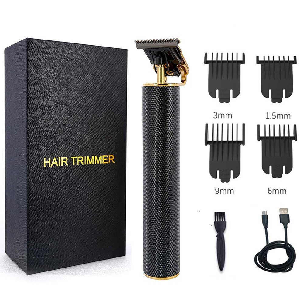 Hair Clipper Men Cordless Electric 0mm Bald Head Shaving Beard Trimmer Finishing Hair Cutting Machine: Black