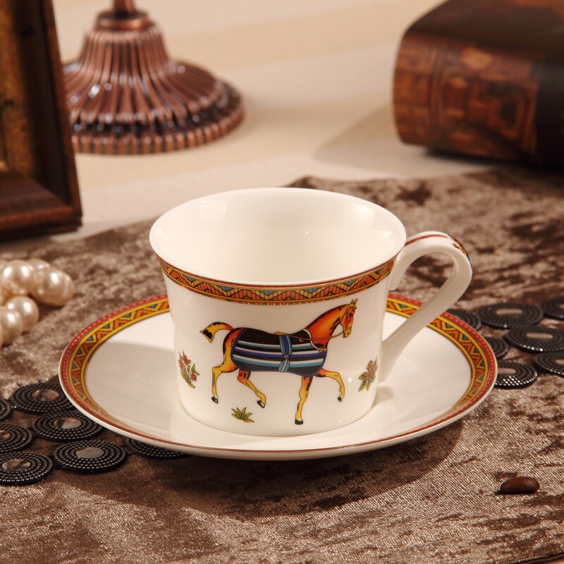 European style British ceramic bone china tea set coffee set retro color painting single cup and saucer afternoon tea set
