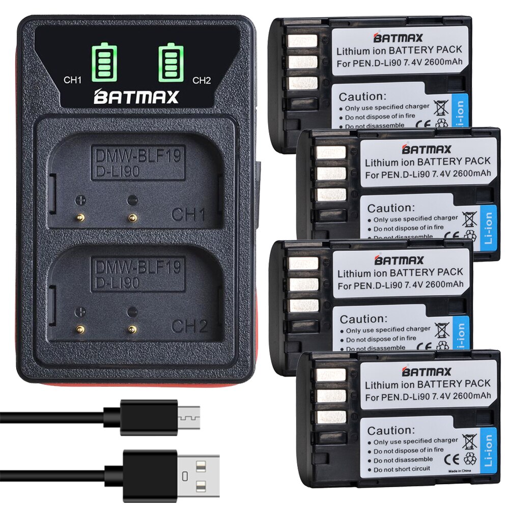 Batmax D-LI90 DLI90 D Li90 batería + LED Dual cargador con el tipo C PortFor PENTAX K-7 K-7D K-5 K-5 II 645D K01 K-3 K-3 II 645Z L15: 4B with charger