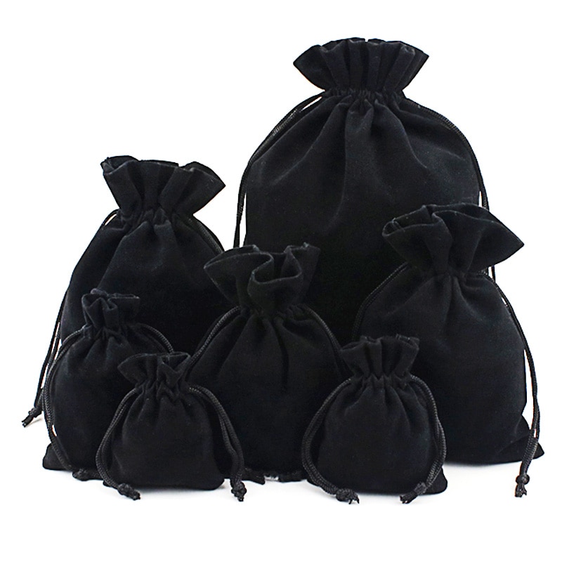 Zwart Oorbellen Ring Opslag Fluwelen Koord Zakjes Tassen Sieraden Bag Display Verpakking Zakken 10 Stuks