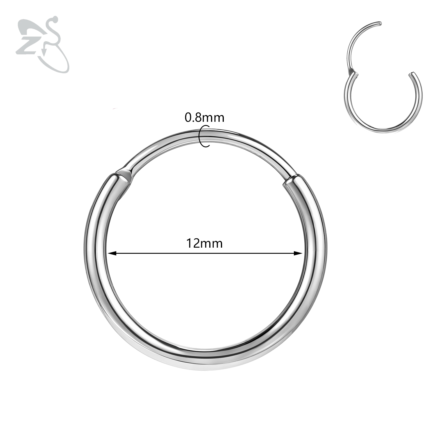 Zs 1pc runde krystal næse piercing sølvfarvet septum ring rustfrit stål næse clicker brusk piercing 20g kropssmykker: Blå zinkbelagt