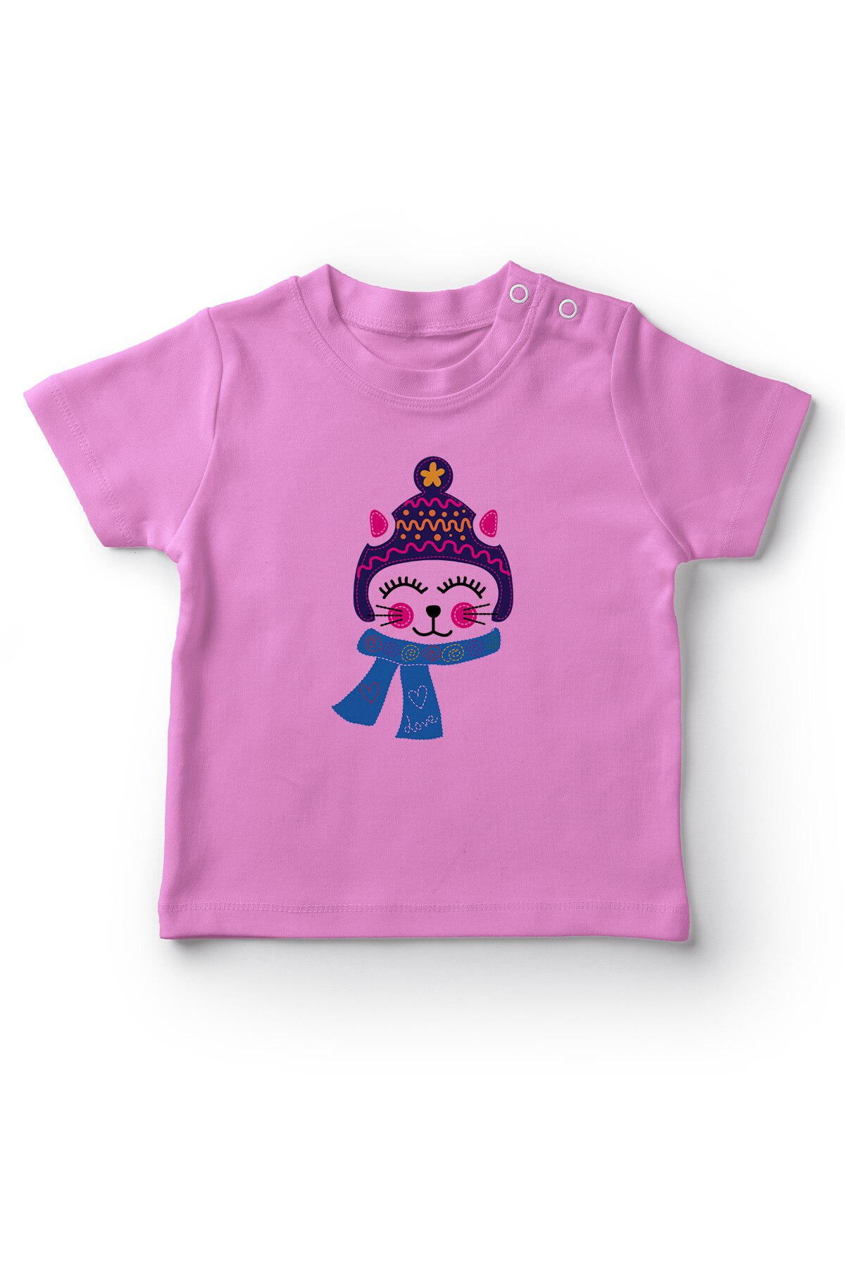 Angemiel Baby Cute Scarf the Cat Wearing Girl Baby T-Shirt Pink