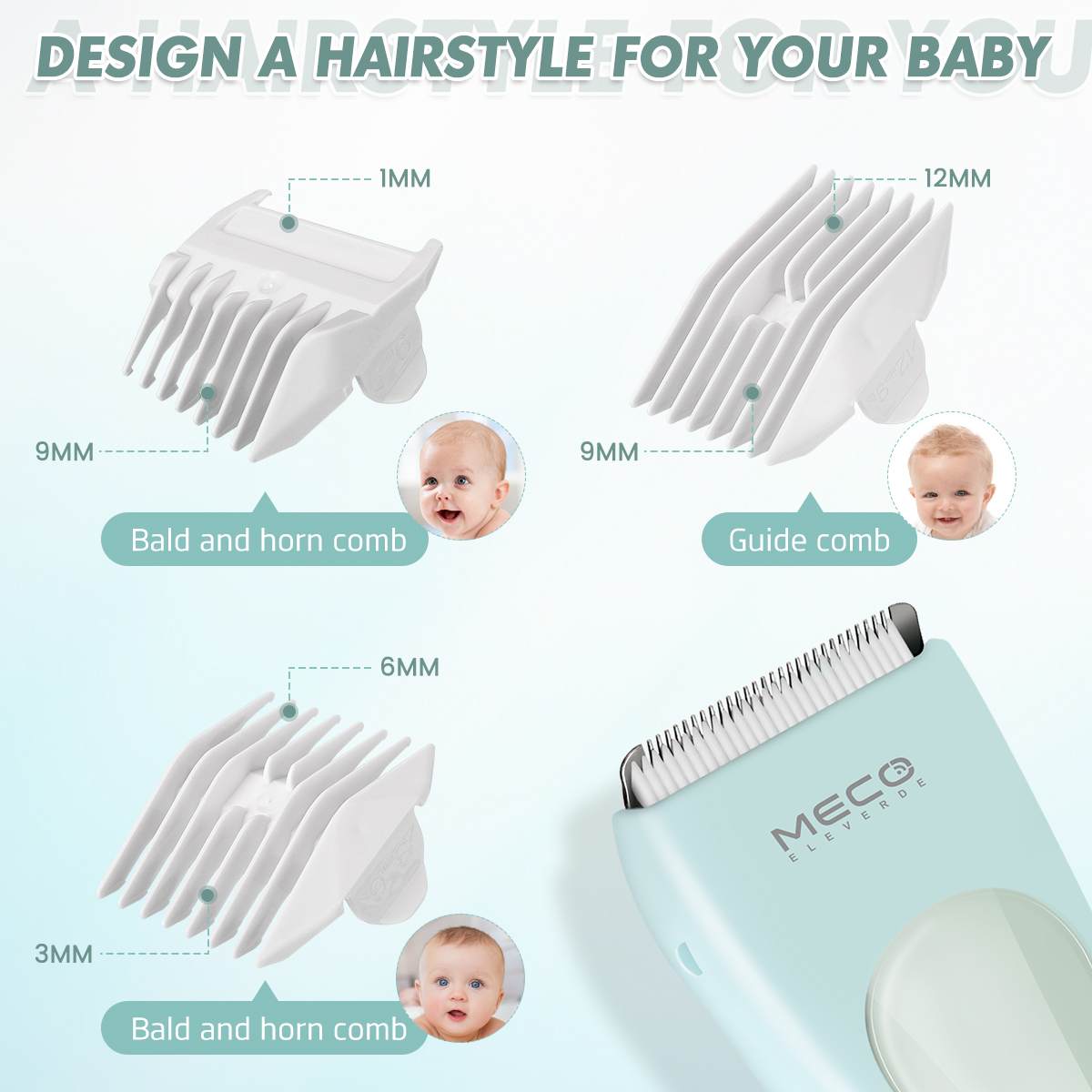 MECO tagliacapelli per bambini tagliacapelli elettrico muto per bambini rasoio per bambini impermeabile taglio di capelli con 3 pettini guida per bambini/adulti