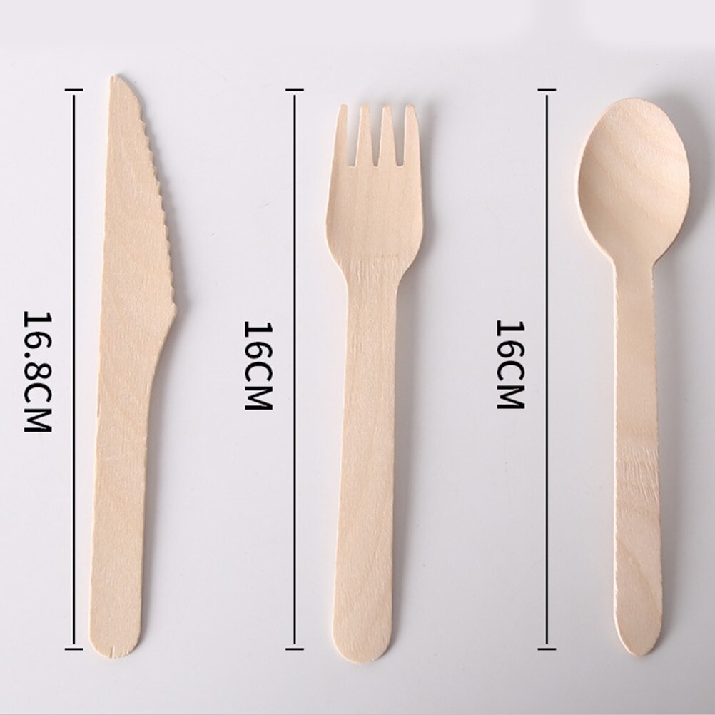 150pcs Disposable Dinnerware Set Wooden Knives Forks Spoons Eatting Tools For Restaurant Hotel Home Tableware