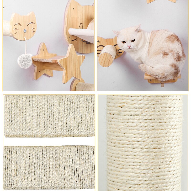 Wall Mounted Cat Climbing Frame DIY Pine Solid Wood Cat Hanging Bed Jumping Platform Cat Scratching Climbing Post Pet Furniture