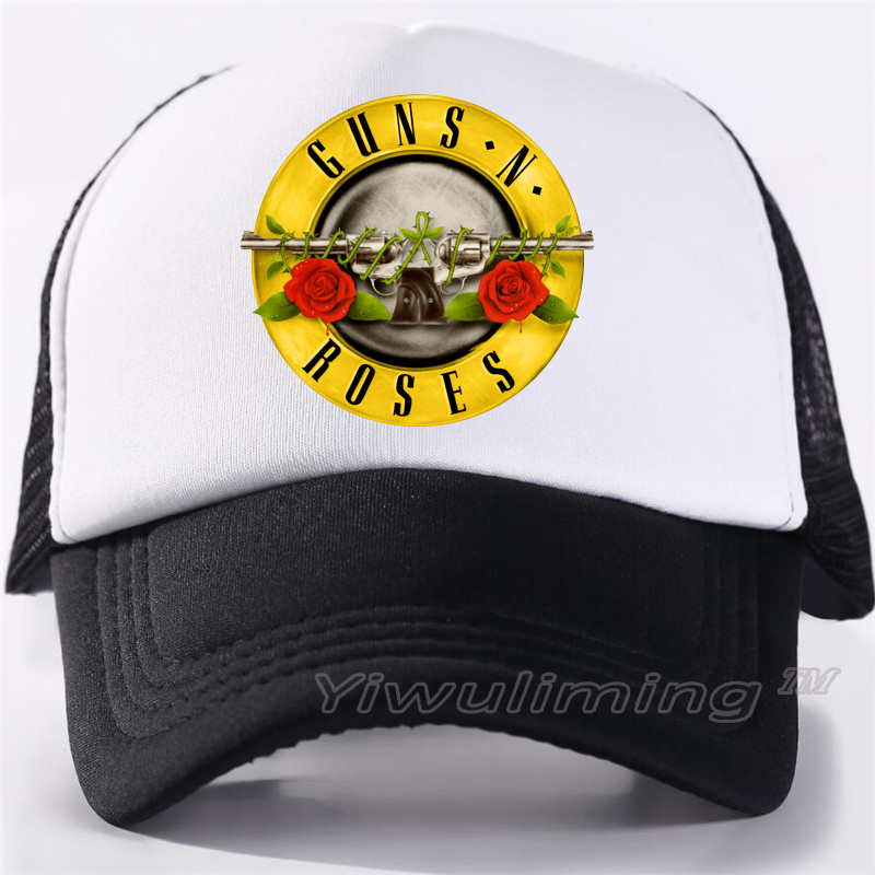 NewSummer Trucker Caps Guns and Roses Cool Summer Black Adult Cool Baseball Mesh Net Trucker Caps Hat for Men Adjustable