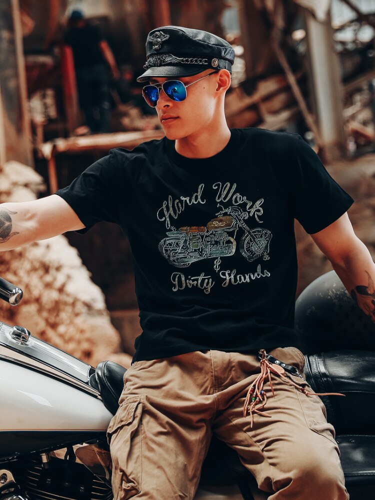 IRON JIA'S Summer Motorcycle Shirts for Men Crew Neck Funny Moto Biker Breathable Shirts &amp; Tops Absorb Sweat Moto Short Sleeve