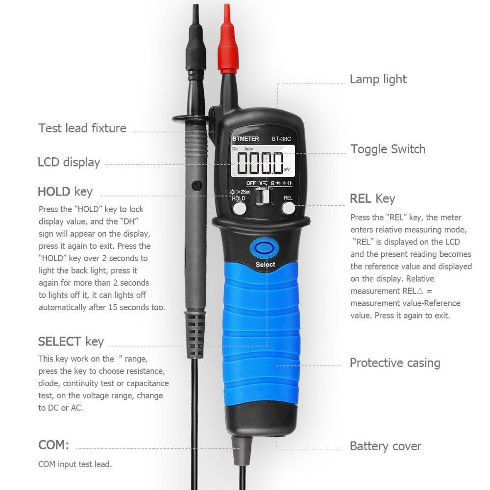 BTMETER BT-38C AC DC 600V High Voltage Tester, 60M Ohm Resistance Meter, with Capacitance Diode Test