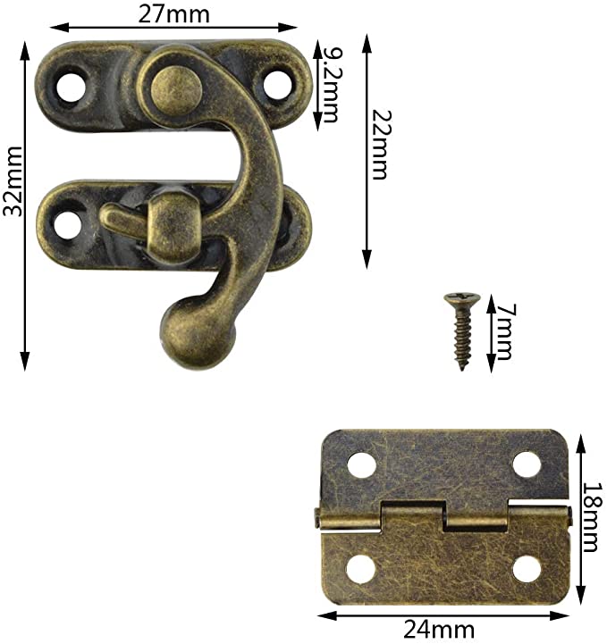 80Pcs Retro Small Box Hinges And 40 Sets Antique Right Latch Hook Hasp Wood Jewelry Box Hasp Catch Decoration For Cabinet Box: Default Title