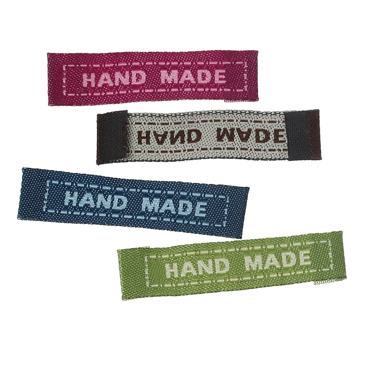 Cotton Woven Printed Labels DIY Scrapbooking Craft Rectangle Mixed Message " Hand Made " 4.5cm x1.1cm(1 6/8" x 3/8"), 200 PCs