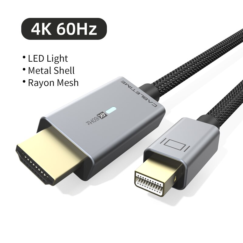 CABLETIME Mini Displayport a HDMI cavo 4K/HD Thunderbolt 2 Mini Display Port cavo adattatore per MacBook Air Mini DP a HDMI C054: LED 4K 60hz / 1.8m