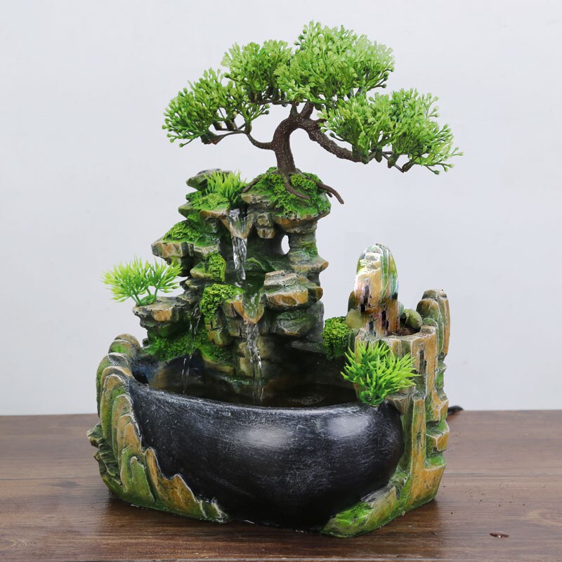 Kreative Innen Simulation Harz Steingarten Wasserfall Statue Feng Shui Wasser Brunnen Hause Garten Handwerk-UNS Stecker