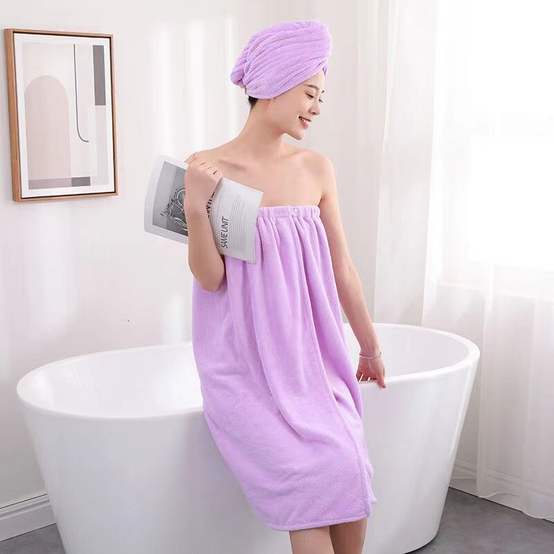 1Set Chic Bath Towel Wearable Towel Superfine Fiber Solid Color Soft and Absorbent Cleaning Plain Towel Hotel Home Bathroom: 03 bathrobe set