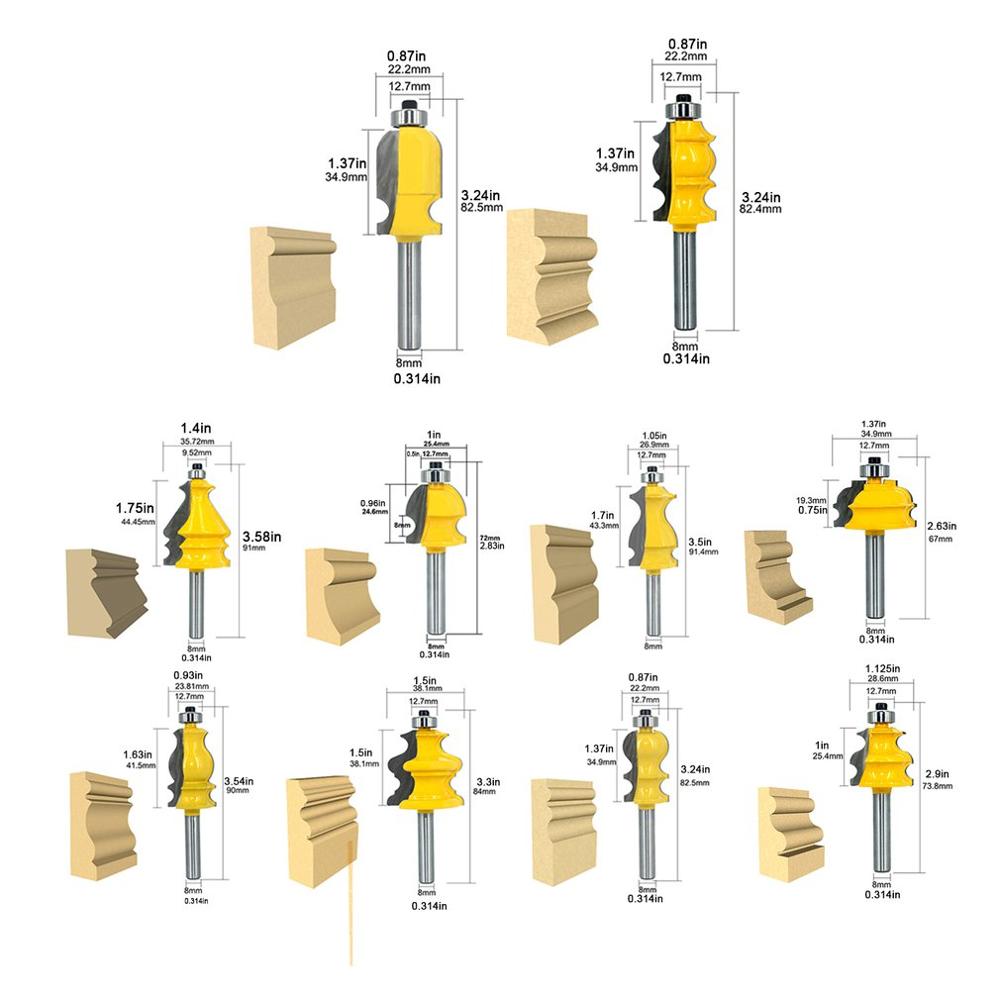 10 Stks/set Schacht Architectonische Molding Leuning Router Bits Behuizing Base Cnc Lijn Houtbewerking Snijders Gezicht Mill