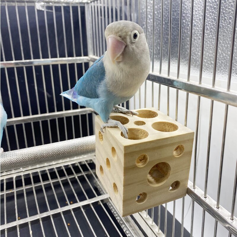 Bird Chewing Toy Wooden Block with Holes Parrot Tabletop Puzzle Foraging Training Toys Biting Wood Teething Toy for Small Animal