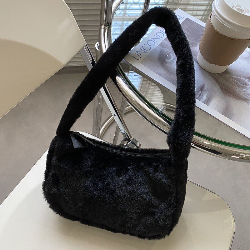 Imitatiebont handtassen damestassen winter zachte pluche dames baguette okseltas modieuze handtassen meisjes schoudertassen