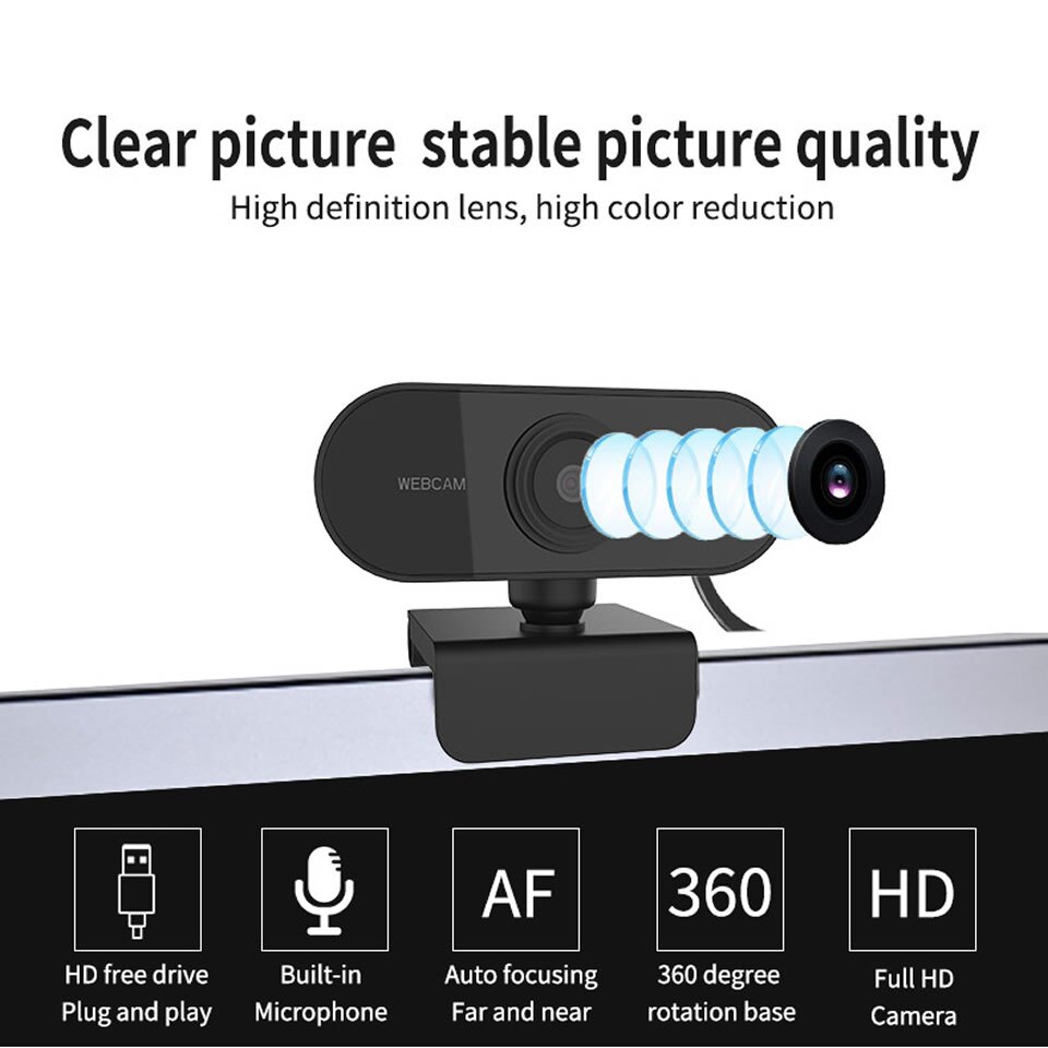 HD1080P Webcam PC Web Camera with Mic Rotatable PC Desktop Cameras for Live Broadcast Video Calling Conference Work WebCamera