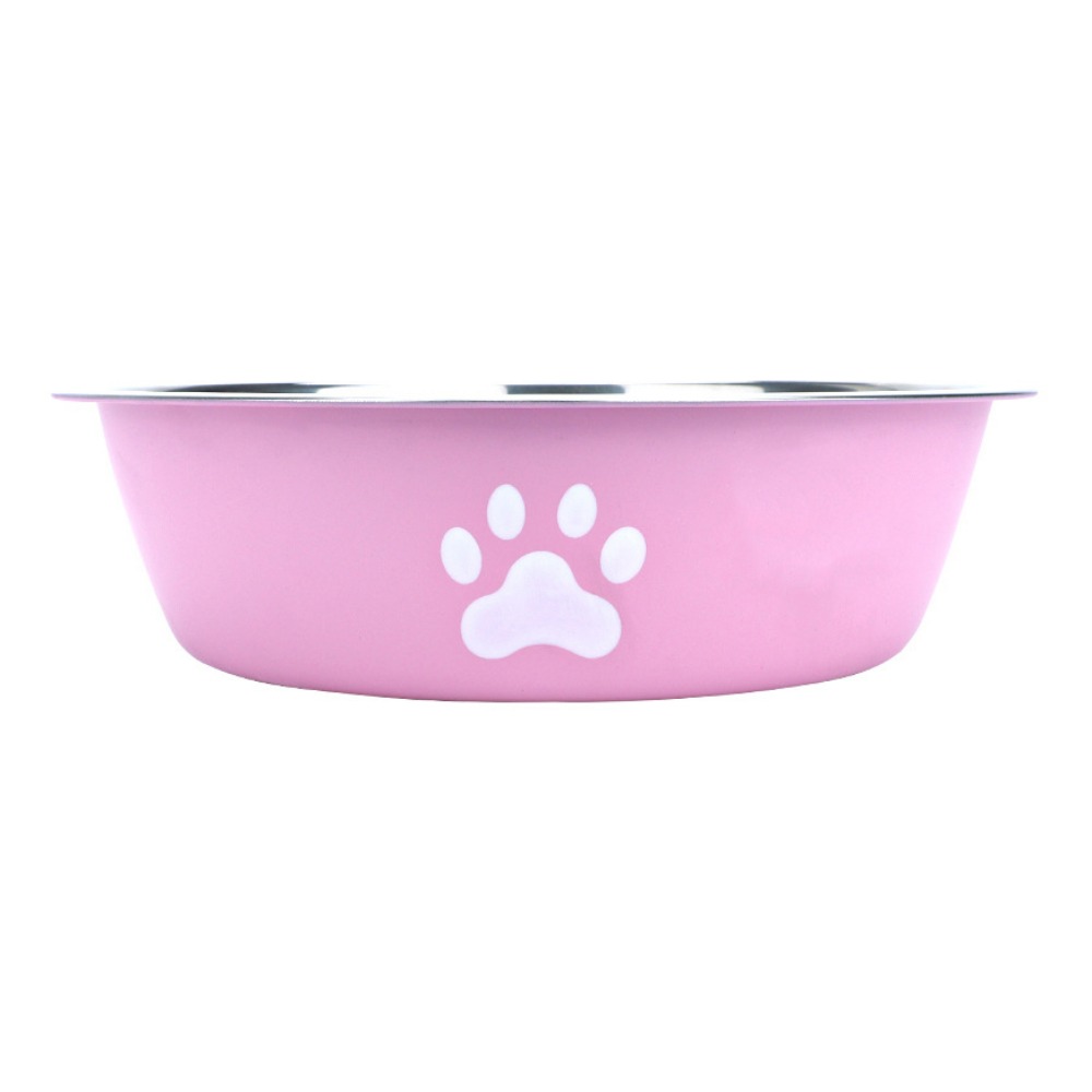 Bol pour chien en acier inoxydable de grande capacité, bol d'eau à bicouche antidérapant pour chien, mangeoires pour animaux de compagnie, motif patte de chat, bol d'alimentation pour chat, maison: M / WHITE