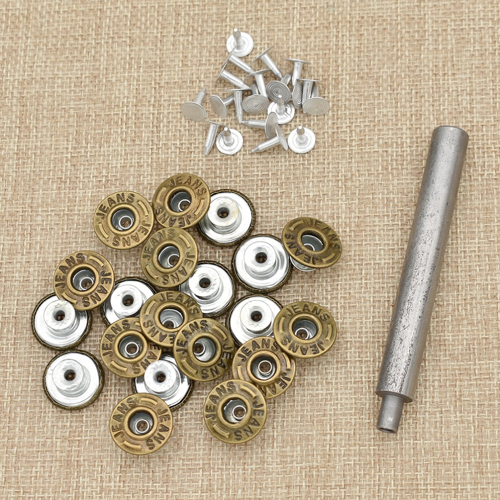 Remache de botón a presión para hombre, herramientas de botones de 17mm para abrigo, pantalones, bolsa, suministros de artesanía hechos a mano, 20 Uds.
