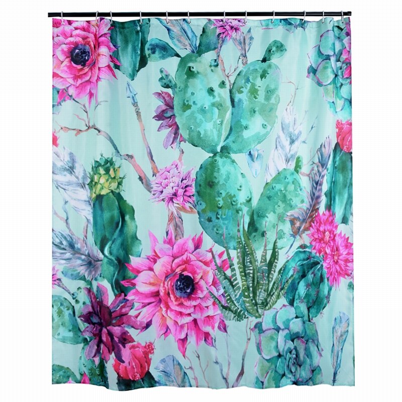 180x180cm vert plantes en pot rideau de douche pour salle de bain imperméable imprimer Cactus succulentes rideau de bain avec 12 crochets: D2