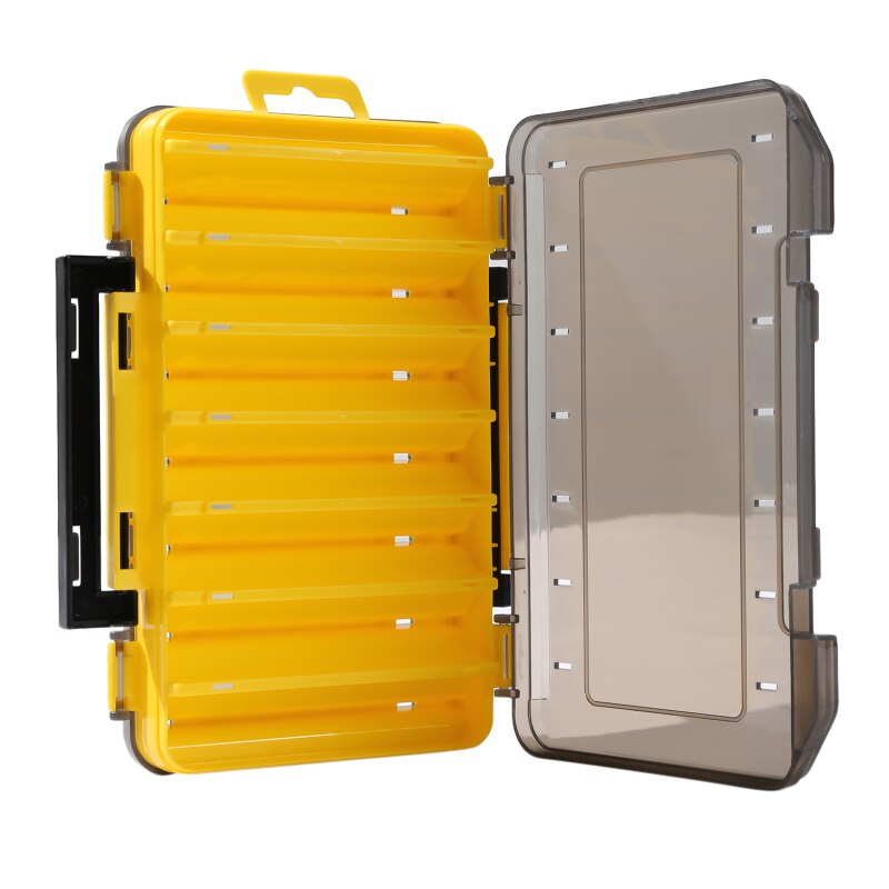 Double Sided Fishing Tackle Box 12 14 Compartments Lure Hook Storage Box Fishing Plastic Storage Case: Yellow (hs-1017)