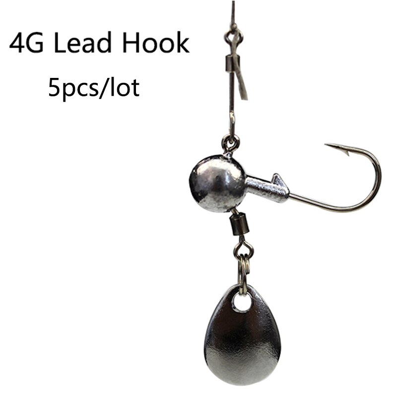 5 stks/partij Sharped Crank Lood Jig Hoofd Haak 2g/4g Jigging Aas Haak Voor Zachte lokken Met Lepel Spinner Vissen Pesca: 4g