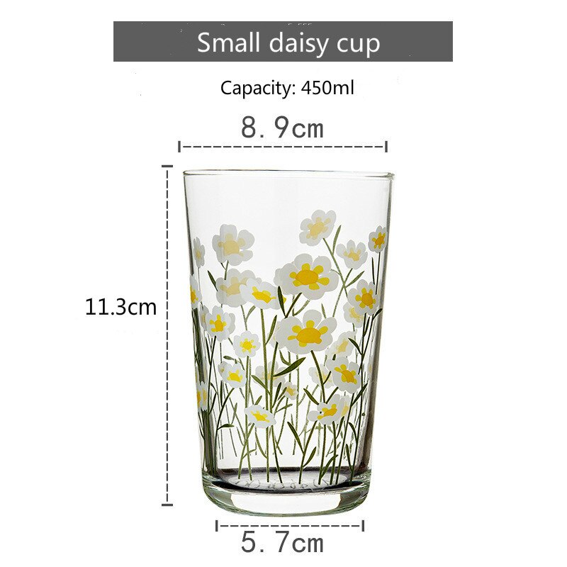 Verre à vin avec 7 motifs de fleurs, tulipe coréenne marguerite, tasse à jus de vin, impression de Rose Cosmos, gobelet , ensemble pour boisson, , 450ML: Daisy