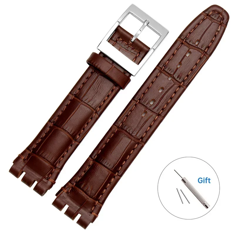 17mm 19mm Echtleder Armbinde für Swatch YCS YAS YGS Ironie Männer Frauen Sportuhrenarmband Männer Frauen Stahl Edelstahl Armbinde: Braun / 19mm
