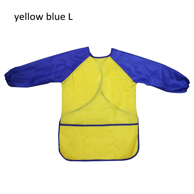 Unisex Waterproof Art Aprons Smock Nylon Long Sleeve Kids Painting Shirt Paint Apron Girl Boy School Painting Accessory: yellow blue L