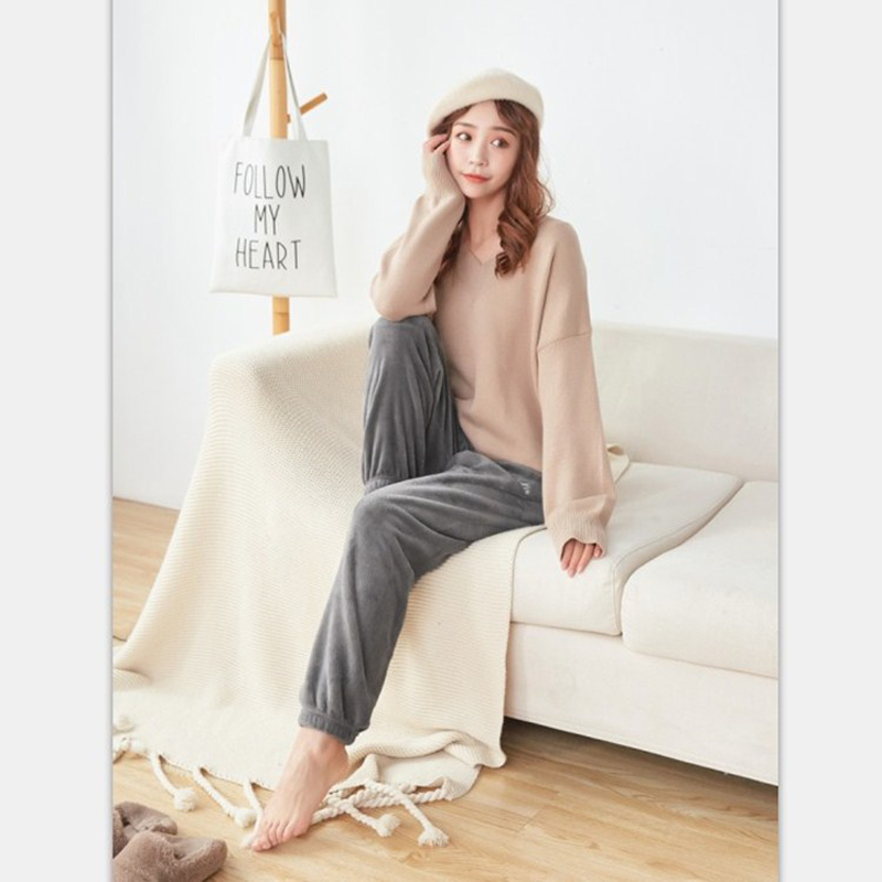 Pyjama en velours pour femme, pantalon en flanelle, intérieur, bain, corail, , printemps, hiver, 2022