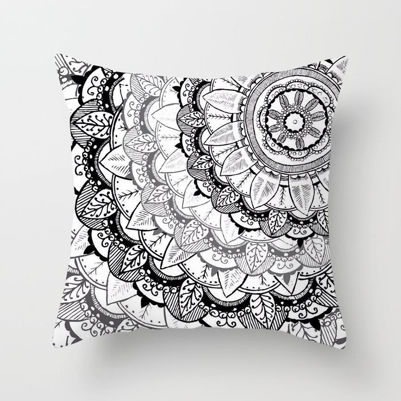 Housse de coussin carrée en velours avec imprimé Mandala, décoration de la maison, style nordique rétro, peau de pêche, taie d'oreiller: Violet
