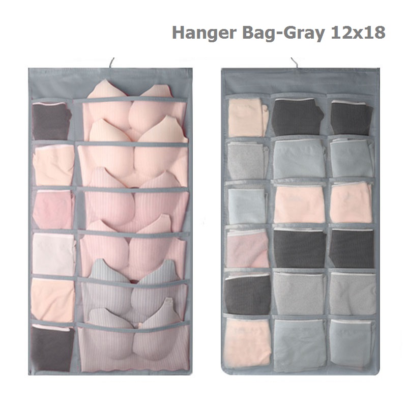 Clothes Storage Hanging Pocket Bag Non-woven Fabric Breathable Double-Side Organizer With Hanger for Bra Underwear Sock Storage: Gray 12x18