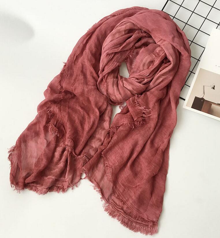 Black Red Cotton Acrylic Winter Women Scarf Men Warm Long Shawl Solid Wrinkle Scarves Ring Collar 75*180CM M255: Red