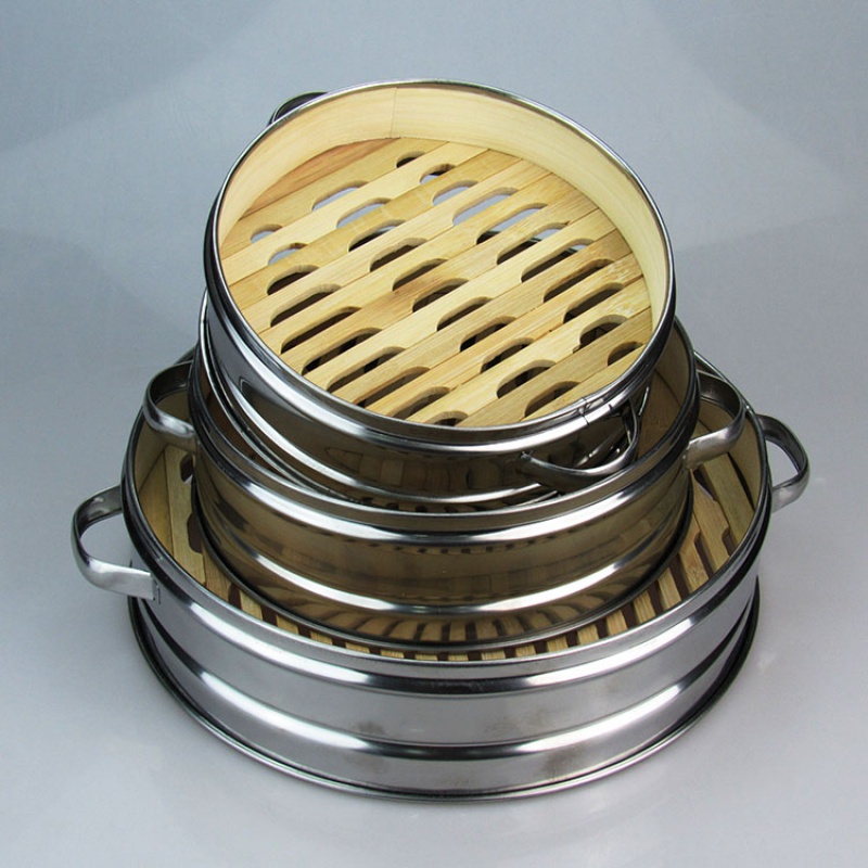 Vaporizador de bambú de acero inoxidable para arroz y verduras, bote de agua para cocina CY528