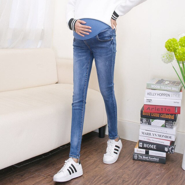 Abdominal Maternity Jeans For Pregnant Women Denim Skinny Trousers Nursing Maternity Clothes Elastic Waist Pregnancy Pants: Blue / XXL