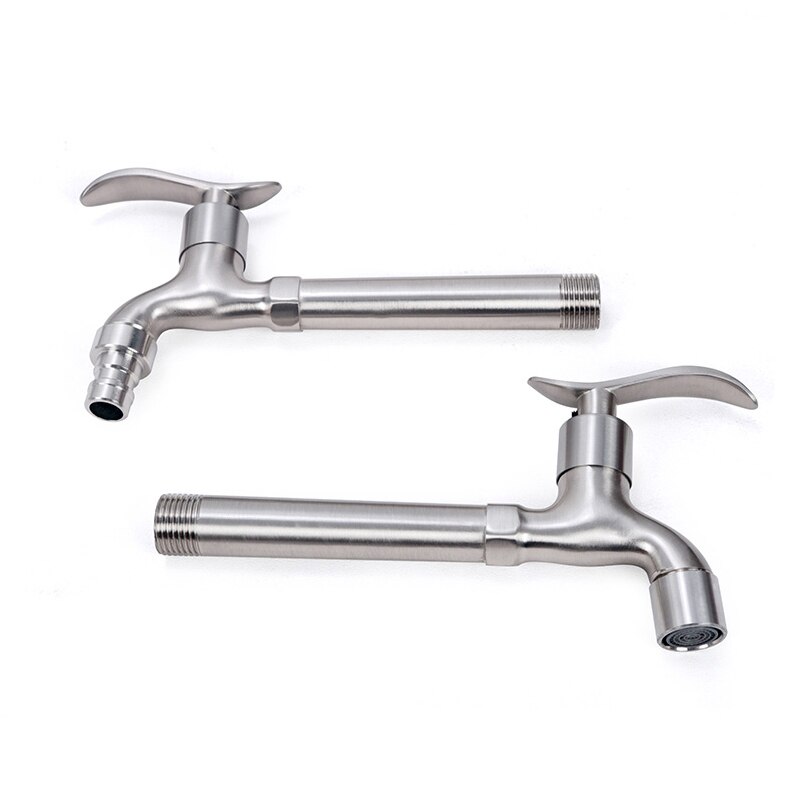 17cm Stainless Steel Lengthen Faucet Wall Mounted Washing Machine Faucet Mop Pool Tap Outdoor Garden Bibcock Single Cold Faucet