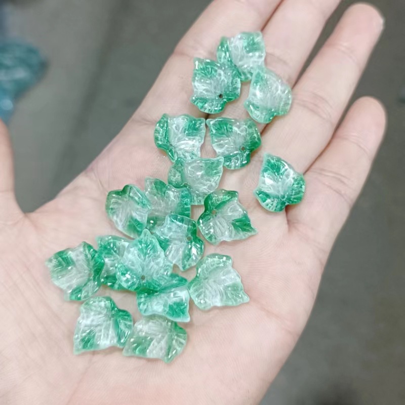 20 piezas hojas de calabaza de 15MM, cuentas de Murano, cuentas de cristal de flores de Color degradado múltiple para fabricación de joyería, accesorios DIY hechos a mano: YELLOW