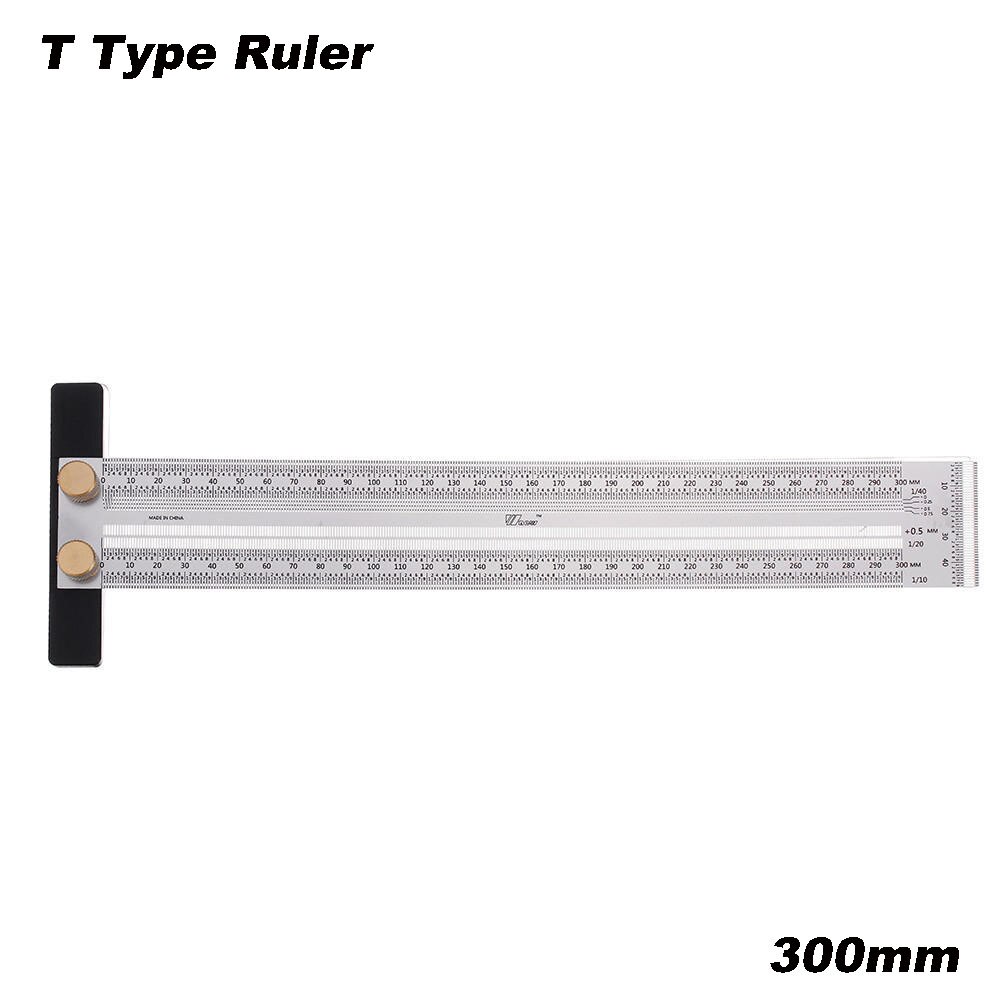 High Precision Scale Ruler T-type Hole Ruler Stainless Woodworking Scribe Drawing Mark Line Gauge Carpenter DIY Measuring Tool: 300mm