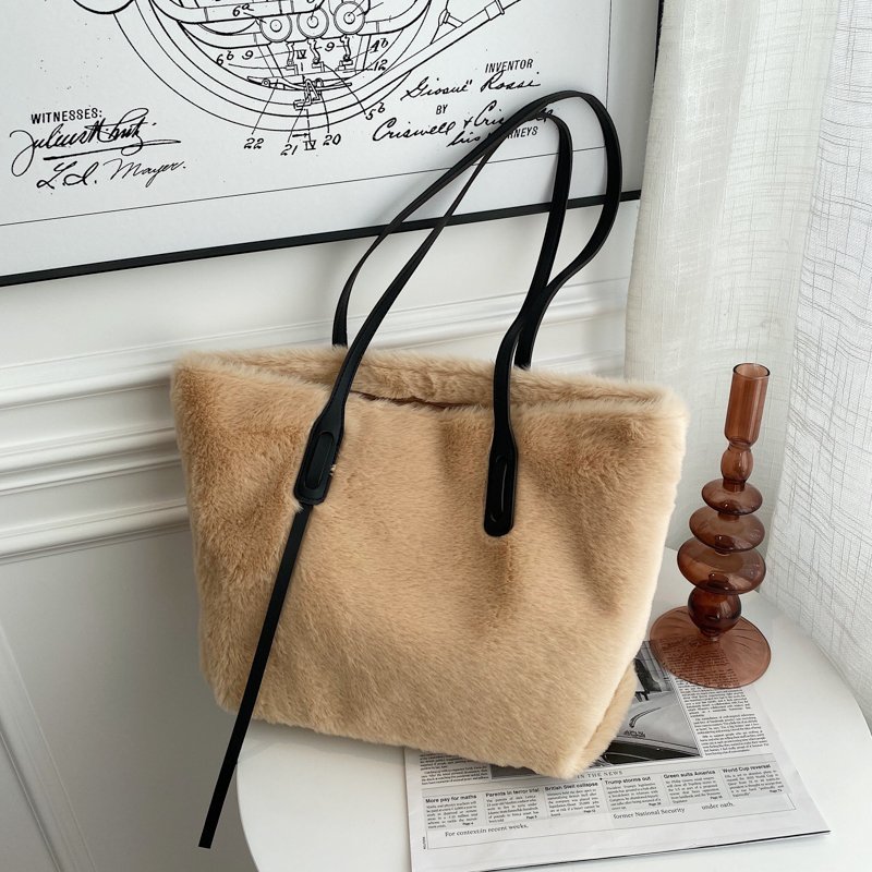 Borse a tracolla pelose per donna borse invernali borse e portamonete in morbida pelliccia sintetica morbida borsa a mano ad alta capacità da donna 6527: Cachi