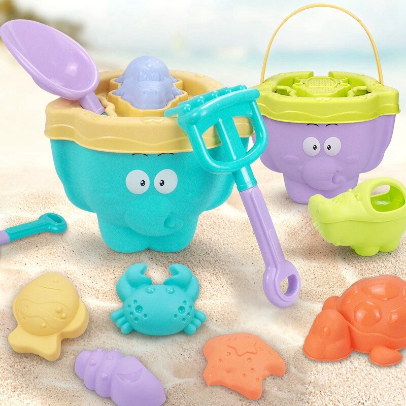 Soft Plastic Elephant Beach Toys Sand Toys for Kids Sand Bucket Rake Shovel Set Beach Turtle Crocodile Hippo Molds Toys