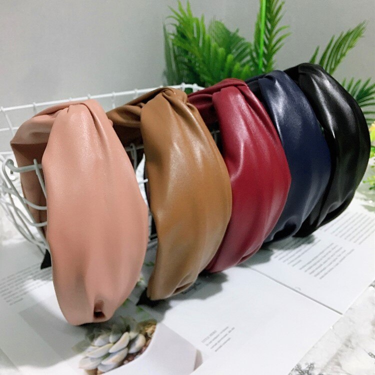 Pu Lederen Hoofdband Voor Vrouwen Effen Kleuren Brede Zijde Haarbanden Hoofddeksels Haarband Haar Hoepel Hairwear Haar Accessaries Voor Meisjes