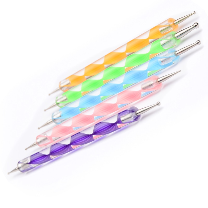 5Stck 2 Weg Nagel Kunst Punktierung Stift Kristall Griff Gel Nagellack Zeichnung Bleistift Manikübetreffend Nagel Kunst Werkzeug einstellen