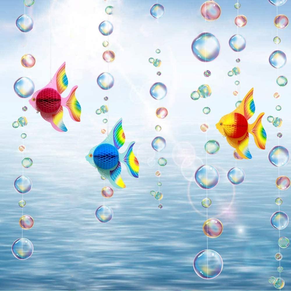 Fest med havstema hängande genomskinlig regnbågsfärg bubbelgirlanger 3d fiskar till sjöjungfrun under havet födelsedagsdekorationer
