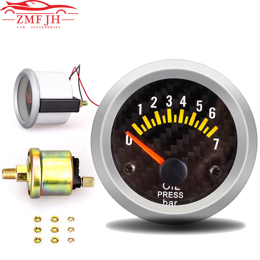 Oil press gauge 12V 52mm Oil pressure gauge with sensor 0-7 bar Car meter digital fuel gauges tester olie meter pression huile